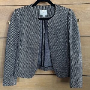 Ann Taylor LOFT Black White Striped Open Front Blazer Jacket Women's 2P